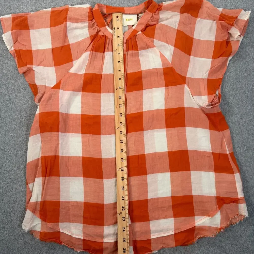 Maeve Orange and White Gingham Button-Front Blouse - Picture 5 of 10